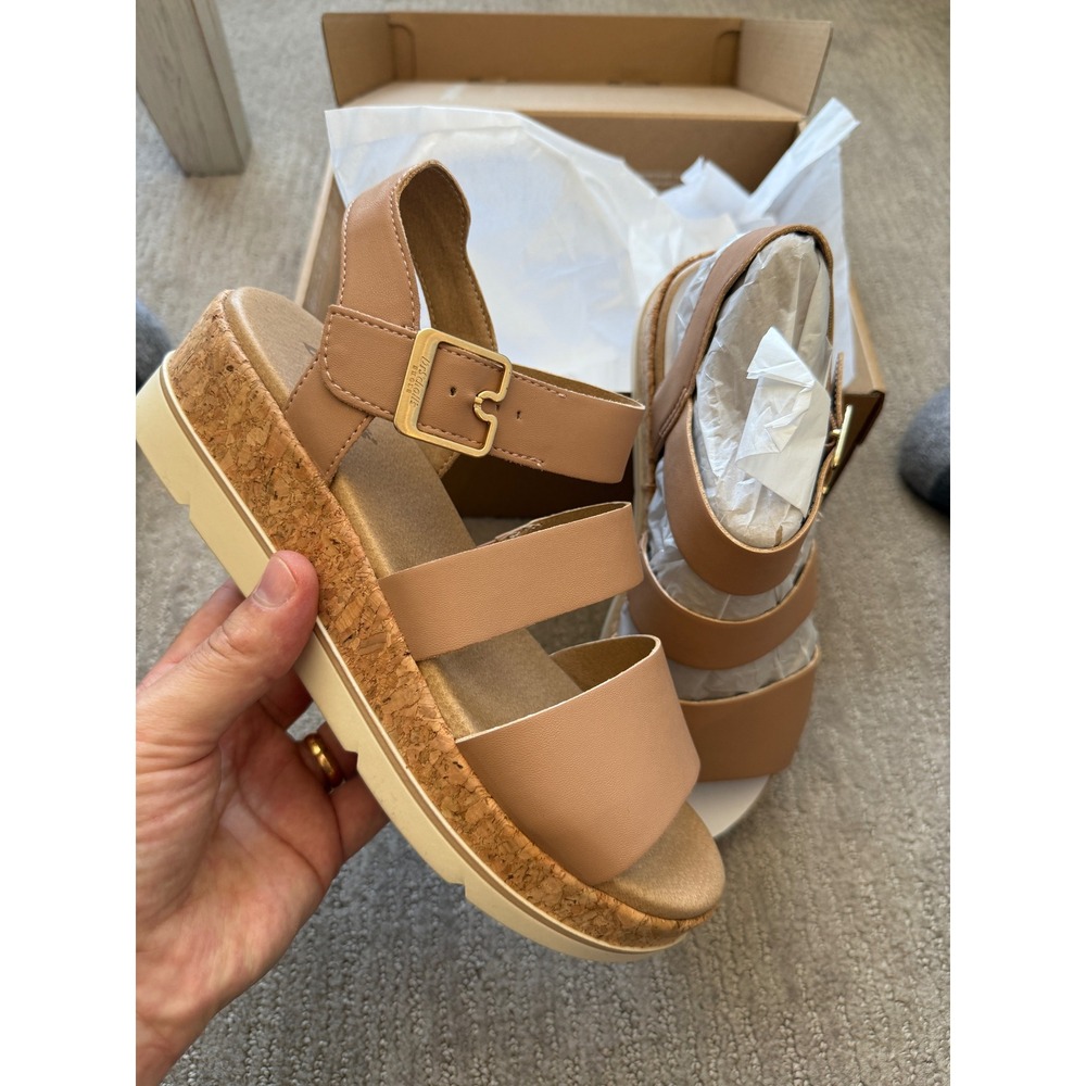 Dr Scholls Womens Tan Memory Foam‎ Cork Platform Wedge Sandals Size 8